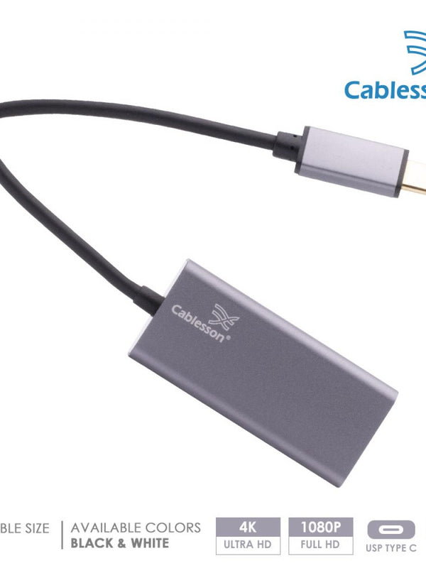 Cablesson USB Typ C männlich auf RJ45 Adapter mit Aluminiumschalen 0.23M unterstützt 1000Mb (Gigabit LAN Network Port Connector Adapter Konverter Kabel) für Typ C Geräte - Schwarz