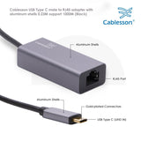 Cablesson - USB Typ C Stecker auf RJ45 Adapter mit Aluminium Shells - 0,23 M 1000M Support - Schwarz