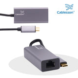 Cablesson - USB Typ C Stecker auf RJ45 Adapter mit Aluminium Shells - 0,23 M 1000M Support - Schwarz