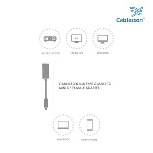 Cablesson - USB Typ C Stecker auf Mini-DP-Buchse Adapter mit Aluminium Shells - 0,23 M 4K @ 60Hz - Schwarz