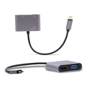 Cablesson USB Typ C männlich auf HDMI + VGA Weiblich Adapter mit Aluminiumschalen 0.23M 1080P/4K at 30Hz (UHD, 4Kx2K, Thunderbolt 3) für MacBook 12, MacBook Pro und mehr Typ C Geräte - Schwarz