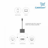 Cablesson - USB Typ C Stecker auf HDMI + VGA Buchse Adapter mit Aluminiumschalen 0,23 M 1080P-4K30Hz - Schwarz