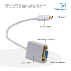 Cablesson - USB Typ C-zu-VGA-Adapter 0.23m - männlich zu weiblich - 1080P @ 60Hz