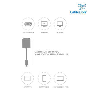 Cablesson - USB Typ C-zu-VGA-Adapter 0.23m - männlich zu weiblich - 1080P @ 60Hz