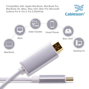 Cablesson - USB Typ C Stecker auf HDMI-Stecker-Adapter-Kabel mit Aluminium Shells - 2M 4K @ 30Hz - Weiß