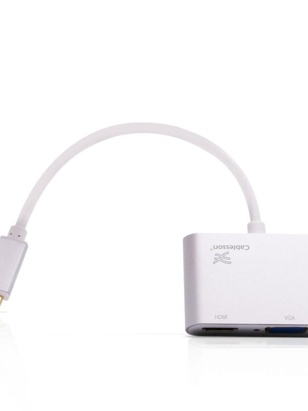 Cablesson USB Typ C männlich auf HDMI + VGA Weiblich Adapter mit Aluminiumschalen 0.23M 1080P/4K@30Hz (UHD, 4Kx2K,Thunderbolt 3 Kompatibel) für MacBook 12, MacBook Pro und mehr Typ C Geräte - Weiß