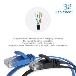 Cablesson - Cat6 Flat Ethernet Cable - 2 Pack - 0.5m - Black & Blue