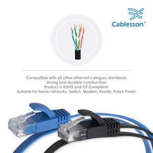Cablesson - Cat6 Flat Ethernet Cable - 2 Pack - 1m - Black & Blue