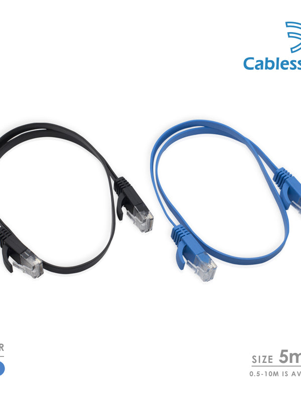 Cablesson Cat6 Flat Cable- 5m - 2 Pack (Black/Blue) - 10/100/1000 Mbit/s, Gigabit LAN Network Cable, Flat, Slim, ribbon, ideal for flooring , laminate, parquet , border strips , skirting boards , carpets