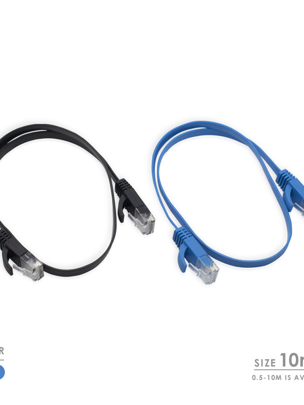 Cablesson Cat6 Flat Cable- 10m - 2 Pack (Black/Blue) - 10/100/1000 Mbit/s, Gigabit LAN Network Cable, Flat, Slim, ribbon, ideal for flooring , laminate, parquet , border strips , skirting boards , carpets