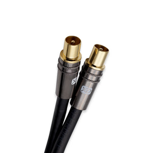 XO - 2m Male to Male Shielded TV/AV Aerial Coaxial Cable with Gold Plated Connector and Metal Plug For UHF / RF TVs, VCRs, DVD players, DVRs, cable boxes and satellite - Black