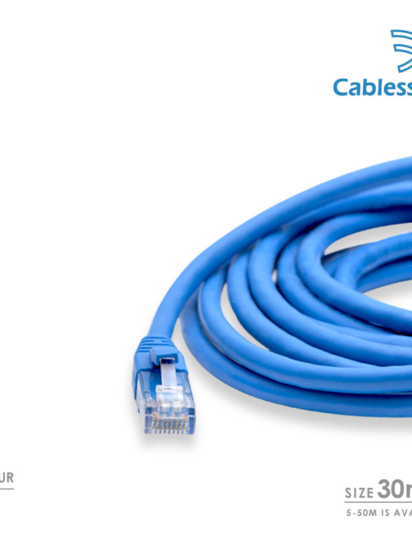 Cablesson - 30m - Cat6 Ethernet Gigabit Lan network cable (RJ45), 10/100/1000Mbit/s, Patch cable, compatible with CAT.5, CAT.5e, CAT.7, Switch, Router, Modem, Patch panel, Access Point, patch fields, Blue