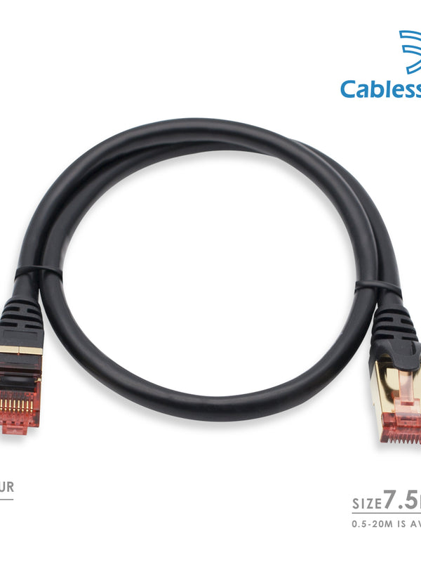 Cablesson Ethernet Cable 7.5m Cat7 Gigabit Lan Network RJ45 High Speed Patch Cord Design 10Gbps for 600Mhz/s STP Molded for Switch, Router, Modem,Patch Panel,PC and more, Black