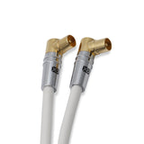 XO - 8m Male to Male Shielded TV/AV Aerial Coaxial Cable with 90 Degree Right Angled Gold Plated Connectors and Metal Plug For UHF / RF TVs, VCRs, DVD players, DVRs, cable boxes and satellite - White
