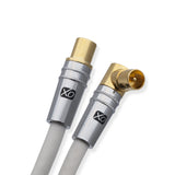 XO - 1m Male to Male Shielded TV/AV Aerial Coaxial Cable with 90 Degree Right Angled Gold Plated Connector and Metal Plug For UHF / RF TVs, VCRs, DVD players, DVRs, cable boxes and satellite - White
