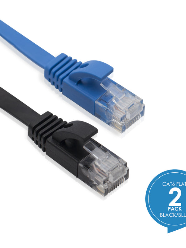 Cablesson Cat6 Flachbandkabel - 2er Pack (Schwarz / Blau) - 10/100/1000 Mbit / s, Gigabit LAN Netzwerkkabel, Flach, Flachband, ideal für Bodenbeläge, Laminat, Parkett, Randleisten, Sockelleisten, Teppiche