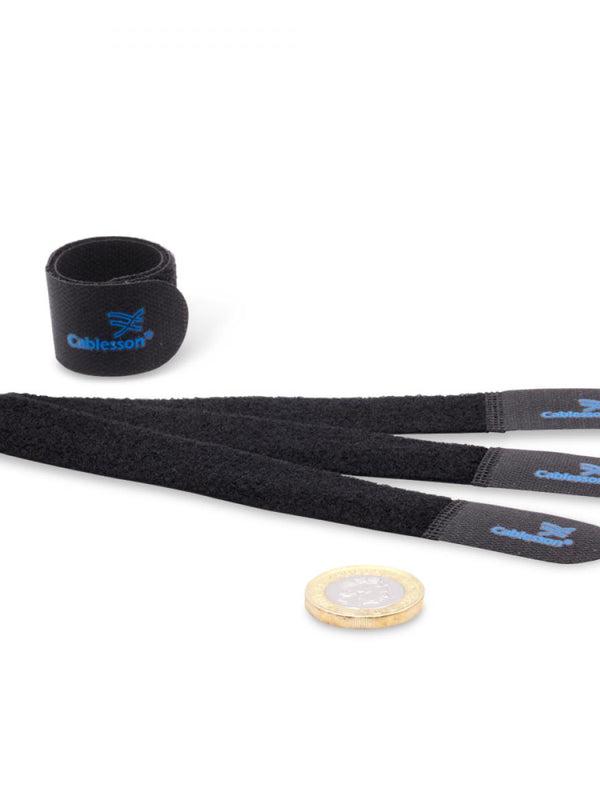 Cablesson Reusable Releasable Hook and Loop Nylon Velcro Cable Ties - Pack of 10 - Chunky Pack - Straps and Keep wire cord tidy - Black