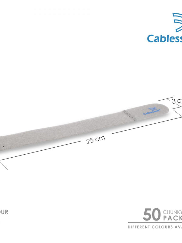 Cablesson Reusable Releasable Hook and Loop Nylon Velcro Cable Ties - Pack of 50 - Chunky Pack - Straps and Keep wire cord tidy - Grey