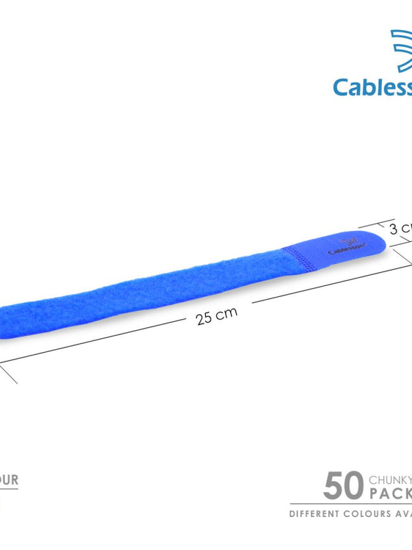 Cablesson Reusable Releasable Hook and Loop Nylon Velcro Cable Ties - Pack of 50 - Chunky Pack - Straps and Keep wire cord tidy - Blue