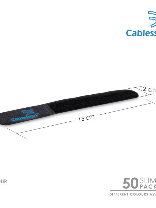 Cablesson Reusable Releasable Hook and Loop Nylon Velcro Cable Ties - Pack of 50 - Slim Pack - Straps and Keep wire cord tidy - Black
