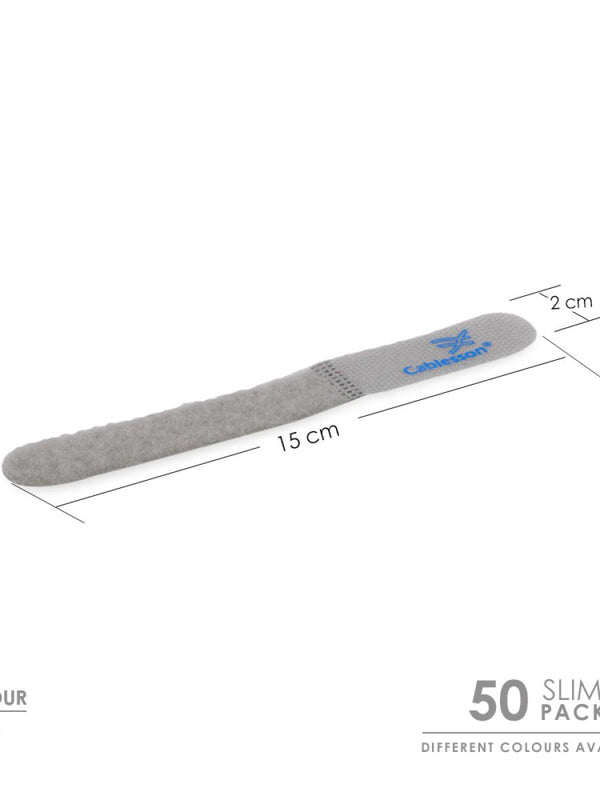 Cablesson Reusable Releasable Hook and Loop Nylon Velcro Cable Ties - Pack of 50 - Slim Pack - Straps and Keep wire cord tidy - Grey