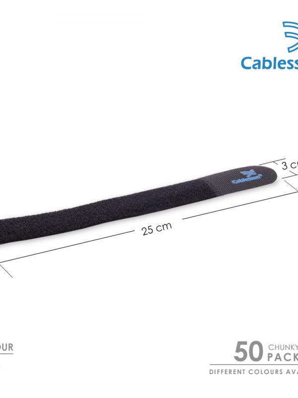 Cablesson Reusable Releasable Hook and Loop Nylon Velcro Cable Ties - Pack of 50 - Chunky Pack - Straps and Keep wire cord tidy - Black