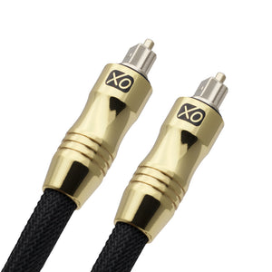 XO 0.5m Optical TOSLINK Digital Audio SPDIF Cable - Black, GOLD series. 24k Gold Casing. Compatible with PS4/PS3, Xbox One, Wii, Sky Q, Sky HD, HD TVs, DVD, Blu-Rays, AV Amp.