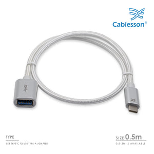 Cablesson - Maestro - USB C to USB 3.0 A Extension Cable - 0.5-3m - Male to Female - White
