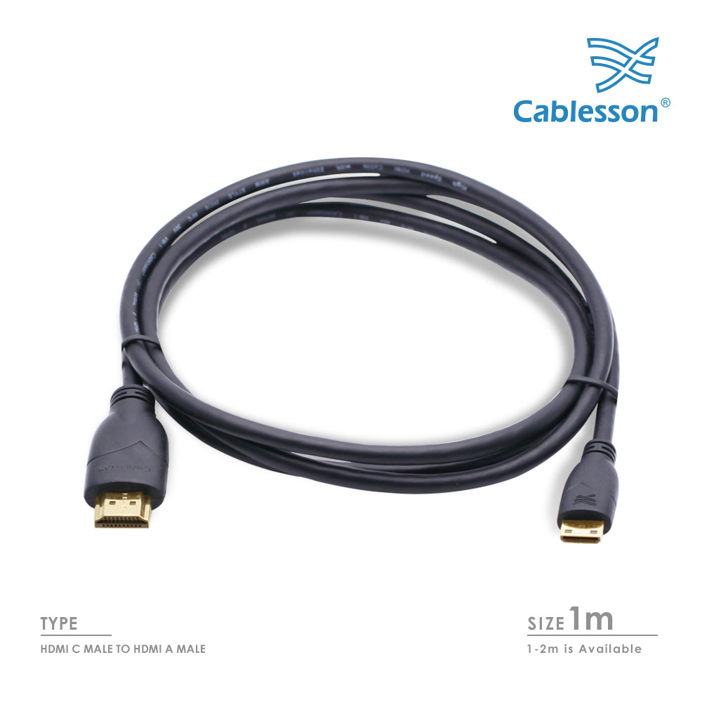Cablesson Basic High Speed 1M (1 Meter) Mini HDMI to HDMI Cable with Ethernet (Latest 1.4a / 2.0 version) Gold Plated 3D Full HD 1080p 4k2k - use with Panasonic, Sony, JVC, Nikon, FujiFilm Camera and Camcorder Ideal For Connecting HD Devices using the Mi