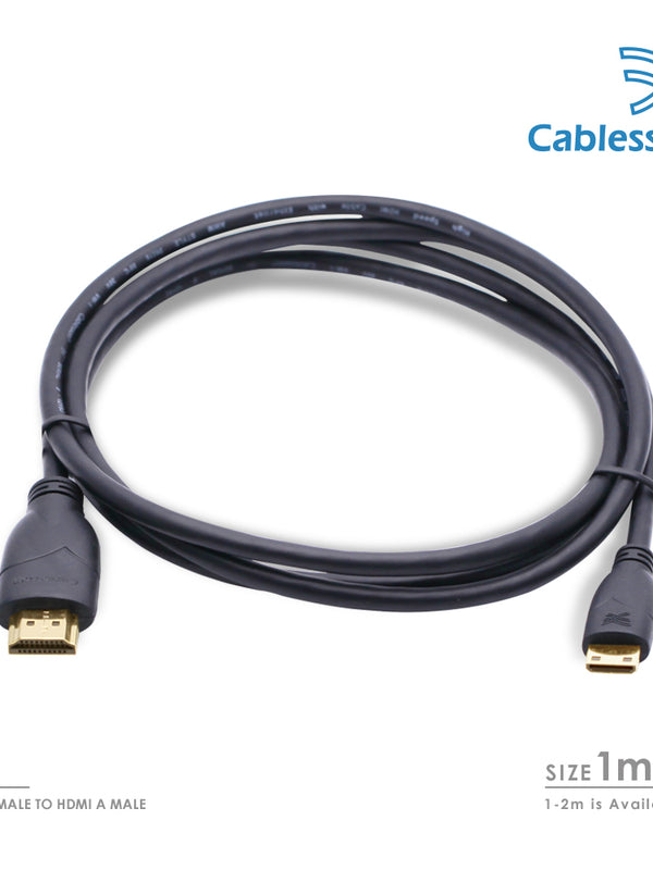 Cablesson Basic High Speed 1M (1 Meter) Mini HDMI to HDMI Cable with Ethernet (Latest 1.4a / 2.0 version) Gold Plated 3D Full HD 1080p 4k2k - use with Panasonic, Sony, JVC, Nikon, FujiFilm Camera and Camcorder Ideal For Connecting HD Devices using the Mini HDMI Connector.