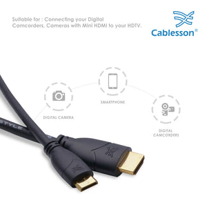 Cablesson Basic High Speed 1.5M (1.5 Meter) Mini HDMI to HDMI Cable with Ethernet (Latest 1.4a / 2.0 version) Gold Plated 3D Full HD 1080p 4k2k - use with Panasonic, Sony, JVC, Nikon, FujiFilm Camera and Camcorder Ideal For Connecting HD Devices using th