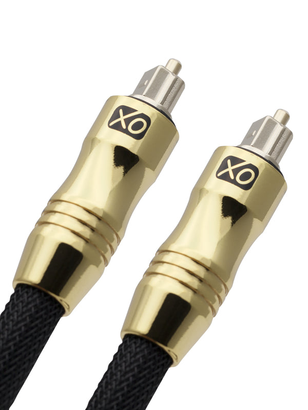 XO 4m Optical TOSLINK Digital Audio SPDIF Cable - Black, GOLD series. 24k Gold Casing. Compatible with PS4/PS3, Xbox One, Wii, Sky Q, Sky HD, HD TVs, DVD, Blu-Rays, AV Amp.