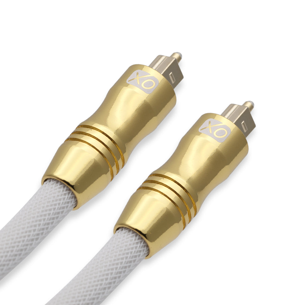 XO 5m Optical TOSLINK Digital Audio SPDIF Cable - White, GOLD series. 24k Gold Casing. Compatible with PS4/PS3, Xbox One, Wii, Sky Q, Sky HD, HD TVs, DVD, Blu-Rays, AV Amp.