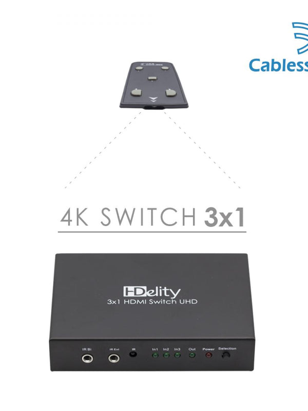 Cablesson HDelity Switch 3x1 HDMI 4k Full HD Umschalter | HDMI 2.1 / 2.0b / 2.0a / 2.0 / 1.4