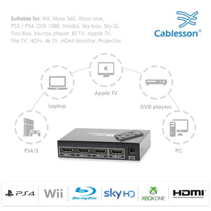 Cablesson HDelity - Basic 3 x 1 HDMI 4K Switch With Remote Control - 3 Port Selector Switcher HDMI