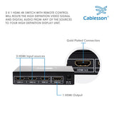 Cablesson HDelity - Basic 3 x 1 HDMI 4K Switch With Remote Control - 3 Port Selector Switcher HDMI
