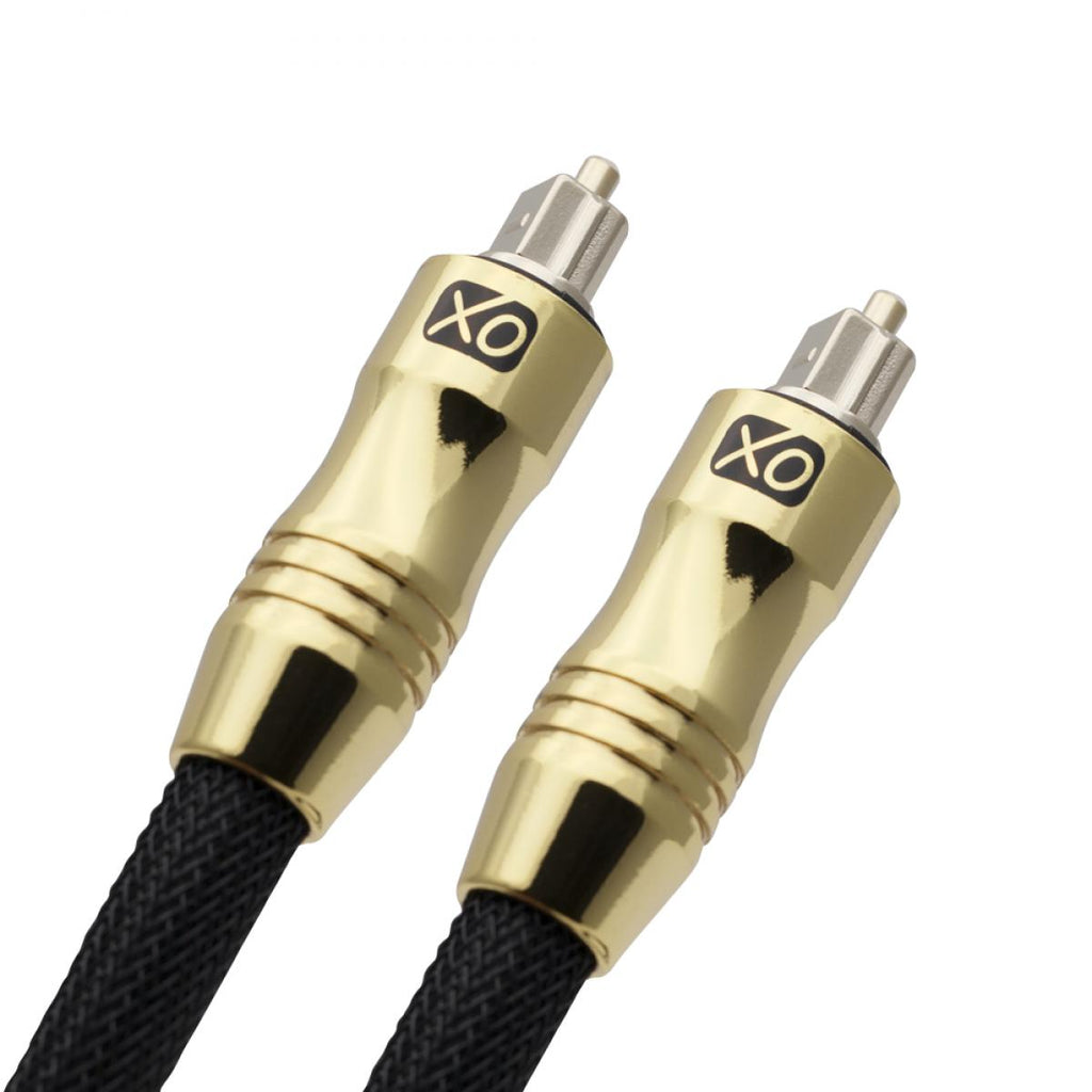 XO 10m Optical TOSLINK Digital Audio SPDIF Cable - Black, GOLD series. 24k Gold Casing. Compatible with PS4/PS3, Xbox One, Wii, Sky Q, Sky HD, HD TVs, DVD, Blu-Rays, AV Amp.