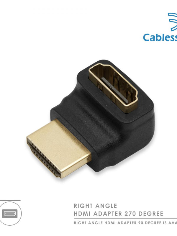 Cablesson Right-Angle 270 Degree HDMI Adapter (24K Gold Plated v1.3 & v1.4 & 2.0 supported 1080p Full HD) - High Speed - 2160p, 4k2k - 3D Enabled Blu-ray SkyHD VirginHD Blu-ray LED LCD HDtv - Black