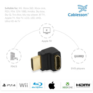 Cablesson Right-Angle 270 Degree HDMI Adapter (24K Gold Plated v1.3 & v1.4 & 2.0 supported 1080p Full HD) - High Speed - 2160p, 4k2k - 3D Enabled Blu-ray SkyHD VirginHD Blu-ray LED LCD HDtv - Schwarz