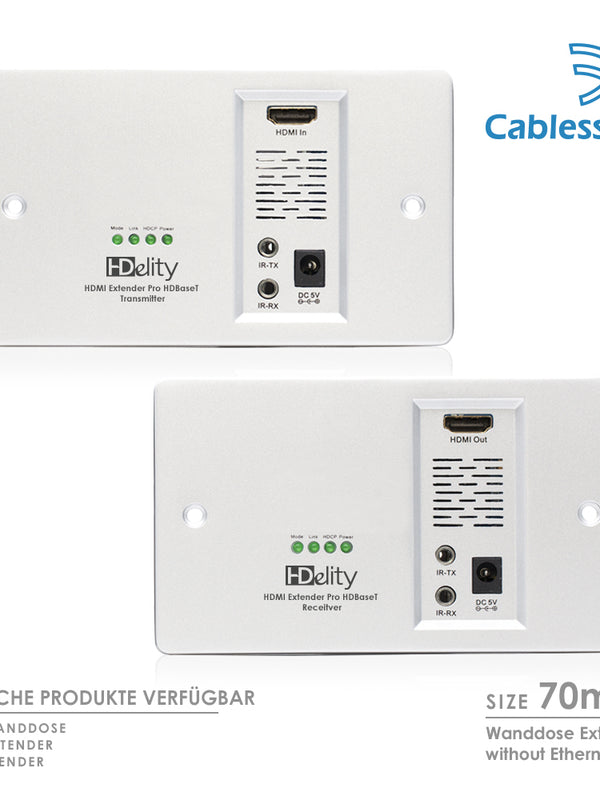Cablesson HDelity HDBaseT 70m Wandsteckdose Extender (70m) (HDMI + IR) 4Kx2K Ultra HD über Single Cat5e/Cat6 /Cat7, RS232 mit bidirectional IR Control. unterstützt 3D, 1080p, 4k, Deep Colour, UHD, HDR, CEC