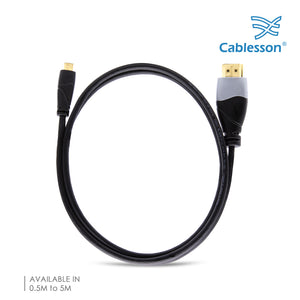 Cablesson Ivuna High Speed Micro HDMI to HDMI Cable with Ethernet 3m (HDMI Type D) compatible with HDMI 2.1, 2.0a, 2.0, 1.4a - 4k, Ultra HD, ARC, HDR, 2160p - Black
