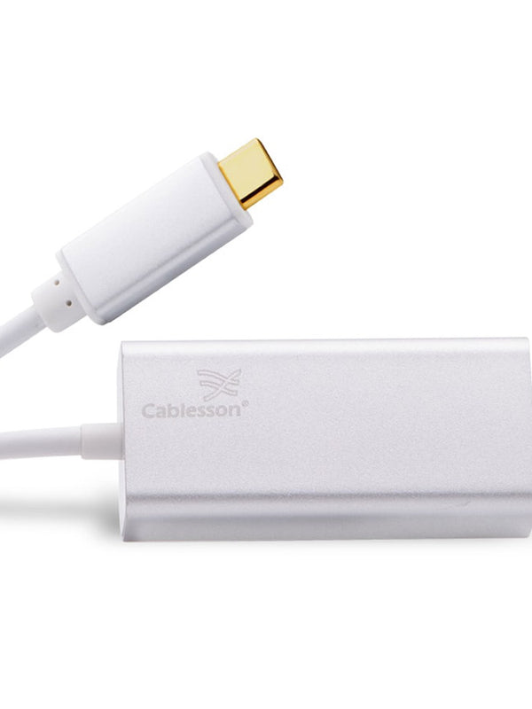 Cablesson USB Typ C männlich auf RJ45 Adapter mit Aluminiumschalen 0.23M unterstützt 1000Mb (Gigabit LAN Network Port Connector Adapter Konverter Kabel) für Typ C Geräte - Weiß