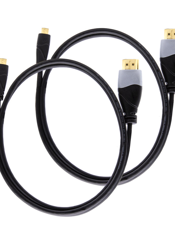 Ivuna Pack 2 x 1,5 m Micro (Typ D) HDMIauf HDMI-High-Speed-Kabel mit Ethernet (Version 1.4a / 2.0) Vergoldetes 3D-Full-HD-1080p 4k-Kabel mit HD-Anschlussüber den neuen Micro-HDMI-Anschluss