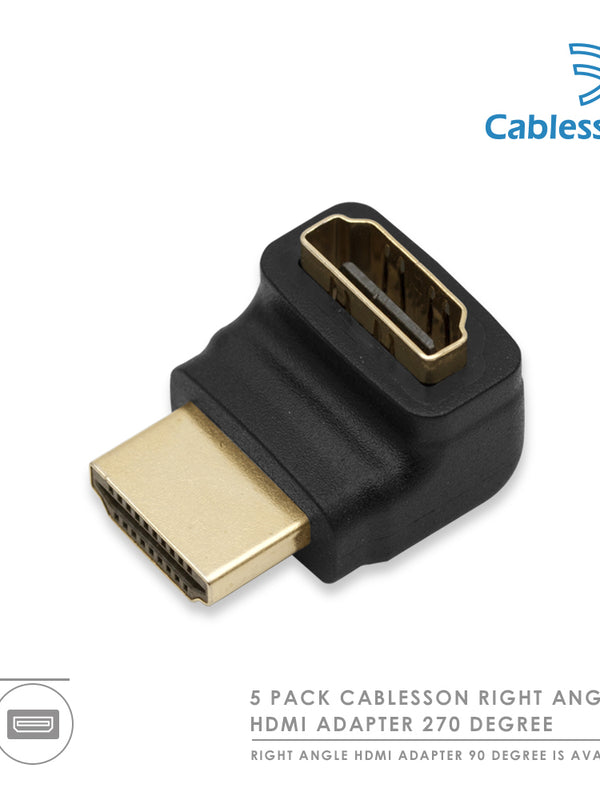 Rechtwinkliger 5 x 270-Grad-HDMI-Adapter von Cablesson (24 Karat vergoldet, v1.3 & v1.4 & 2.0 unterstützt 1080p Full HD) - High-Speed - 2160p, 4k2k - 3D-fähiger Blu-ray-SkyHD-HD-Blu-ray-LED-HD-Fernseher