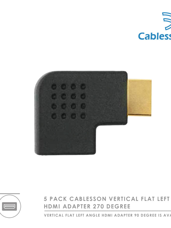 Kabelbaum vertikal flach links 5 x 270 Grad HDMI Adapter (24K vergoldet, v1.3, v1.4 & 2.0 unterstützt 1080p Full HD) | High Speed - 2160p, 4k2k - 3D-fähige Blu-ray-Technologie SkyHD VirginHD Blu-ray