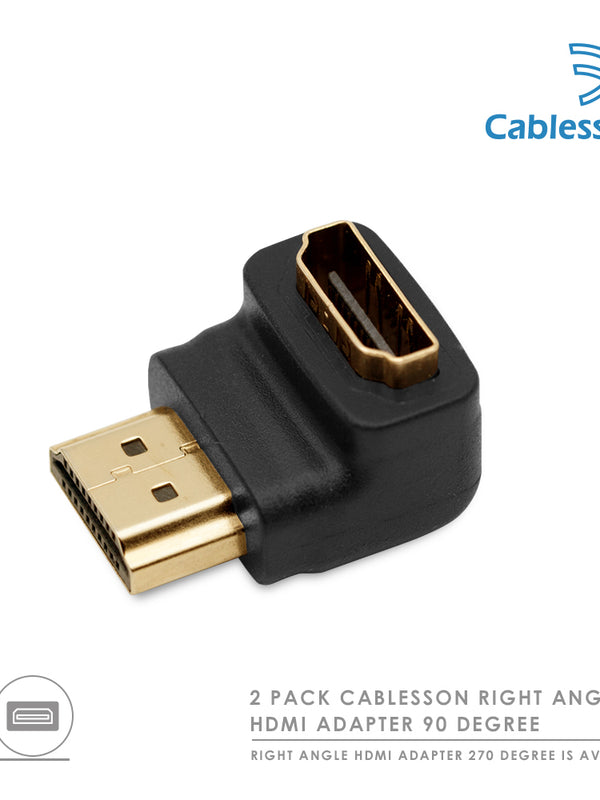 Rechtwinkliger 2 x 90-Grad-HDMI-Adapter von Cablesson (24 Karat vergoldet, v1.3 & v1.4 & 2.0 unterstützt 1080p Full HD) - Hohe Geschwindigkeit - 2160p, 4k2k - 3D-fähiger Blu-ray-SkyHD-HD-Blu-ray-LED-HD-Fernseher