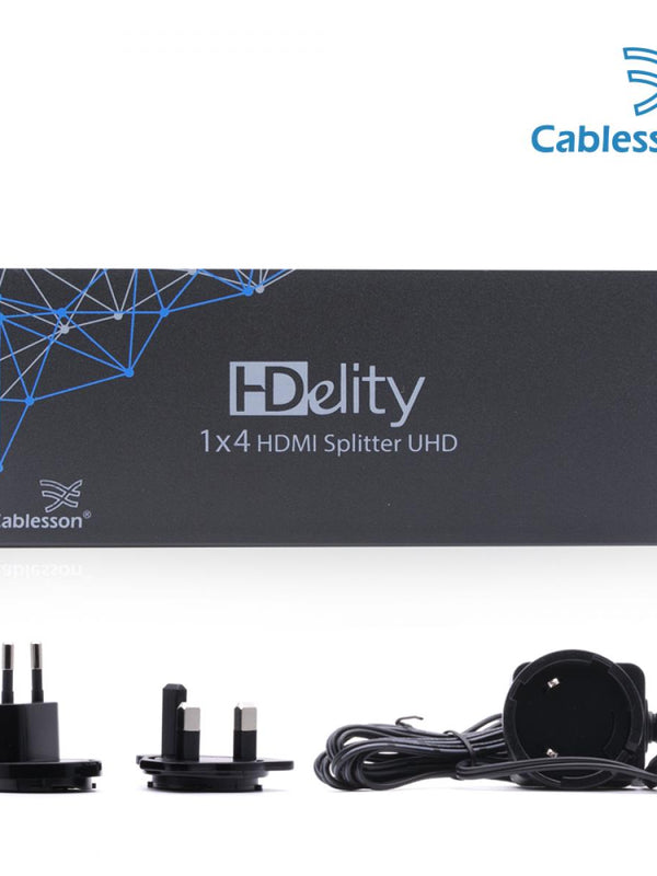 Cablesson 1X4 HDMI 2.0 Splitter MIT EDID (18G) 4K 1x4 Anschlüsse Konverter Full Ultra HD, 1080 4K 3D EDID für Xbox One, PS4 Sky Box Fire Stick, DVD-Player, HDTV