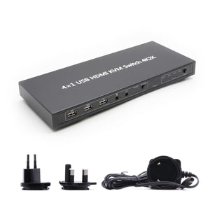 Cablesson - 4X1 USB HDMI KVM 4 Port SWITCH Box 4K2K - Bidirektionale Geräte Steuern Sie bis zu 4 Computern / Server / DVR HDTV PC - Mit IR-Fernbedienung