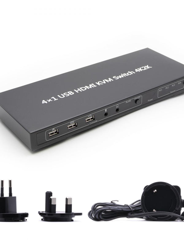Cablesson - 4X1 USB HDMI KVM 4 Port SWITCH Box 4K2K - Bidirektionale Geräte Steuern Sie bis zu 4 Computern / Server / DVR HDTV PC - Mit IR-Fernbedienung