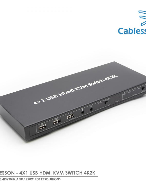 Cablesson - 4X1 USB HDMI KVM 4 Port SWITCH Box 4K2K - Bidirektionale Geräte Steuern Sie bis zu 4 Computern / Server / DVR HDTV PC - Mit IR-Fernbedienung